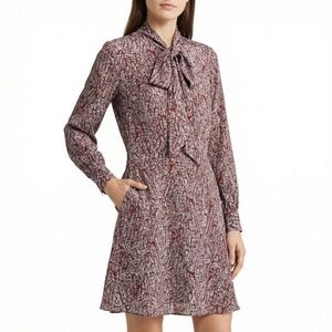 REBECCA MINKOFF 100% Silk Fully Lined Mini Dress with Bow Tie Neckline  Sz 2